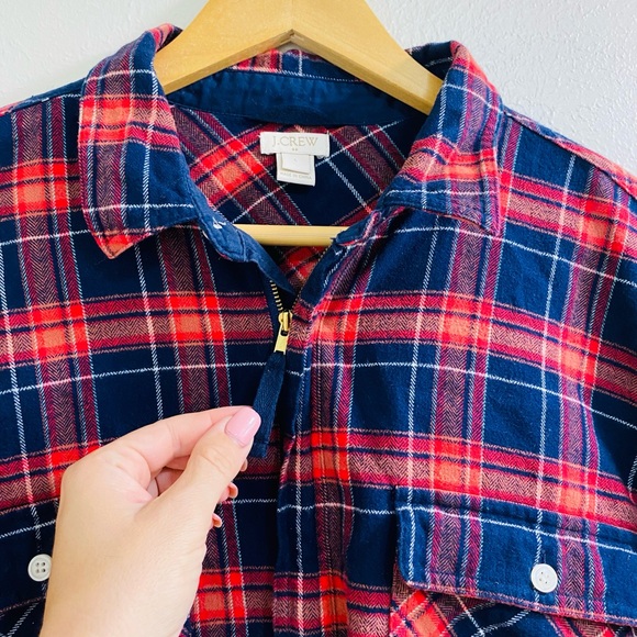 J.Crew Size Large Popover Shirt Jacket Womens Plaid Cotton 1/4 Zip Granola Girl - Picture 5 of 8